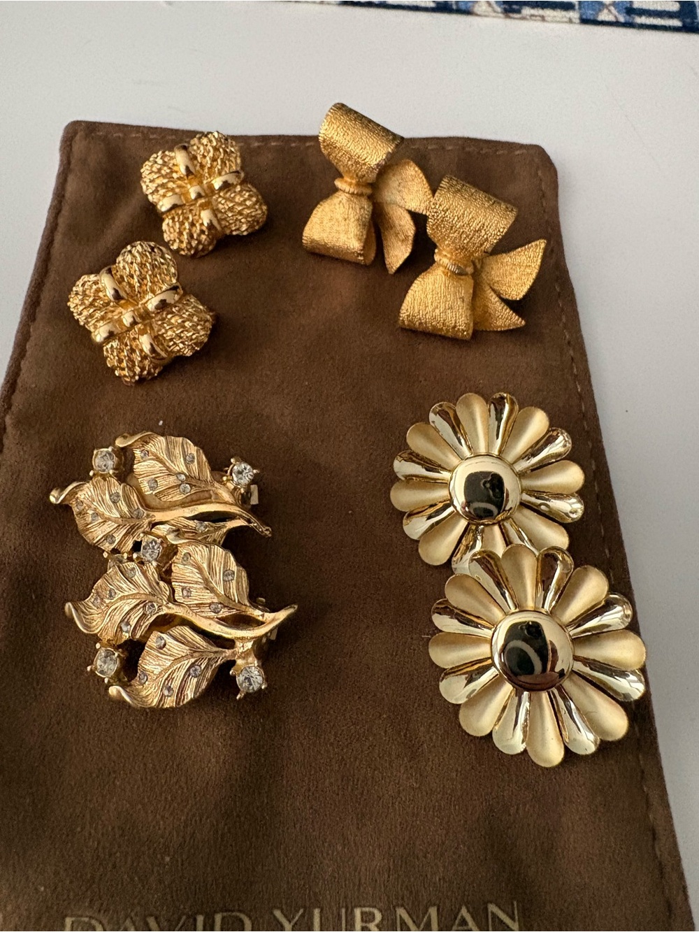 Gold Tone Floral and Bow Earring Lot